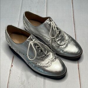 Vionic 10 Hadley Oxford Shoes Silver Wingtips Ladies Lace Up Dressy Rockabilly